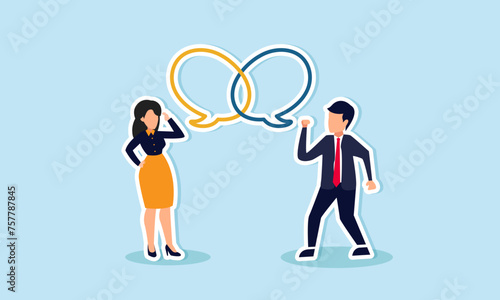 Customer engagement fosters emotional bonds with brands, nurturing loyalty, trust, and deep relationships concept, businessman represent brand talk with customer as linked speech bubble.