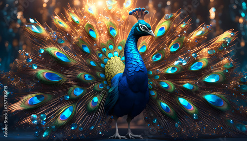 A peacock of glittering glass crystals
