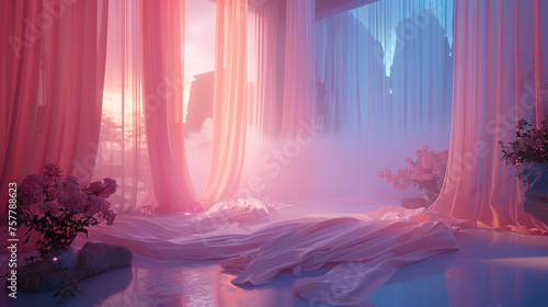 Whispers dance, billowing curtains in an ethereal nursery sanctuary.