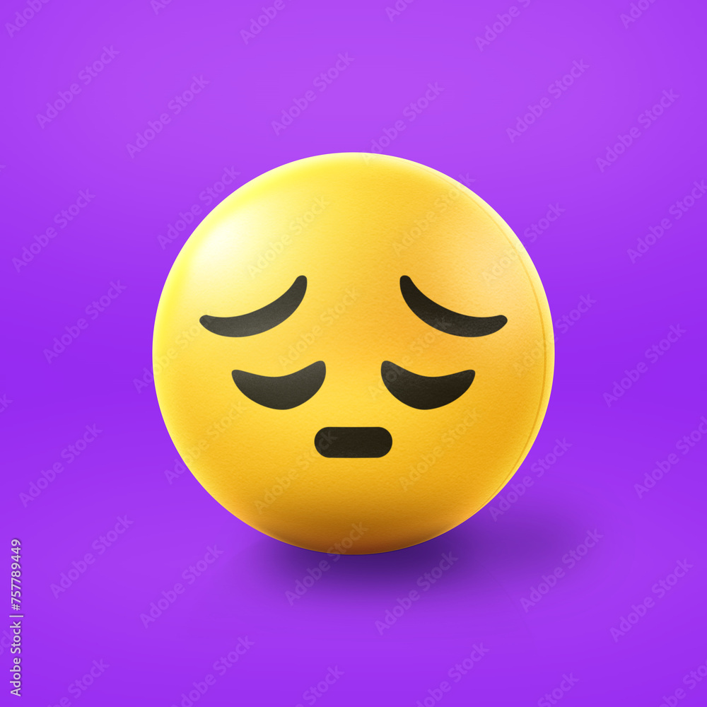 Fototapeta premium Dissapointed Emoji stress ball on shiny floor. 3D emoticon isolated.
