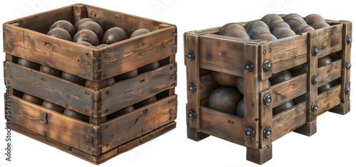A wooden crate with old cannon balls