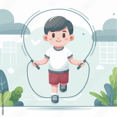 illustration of a child skipping happily in the park