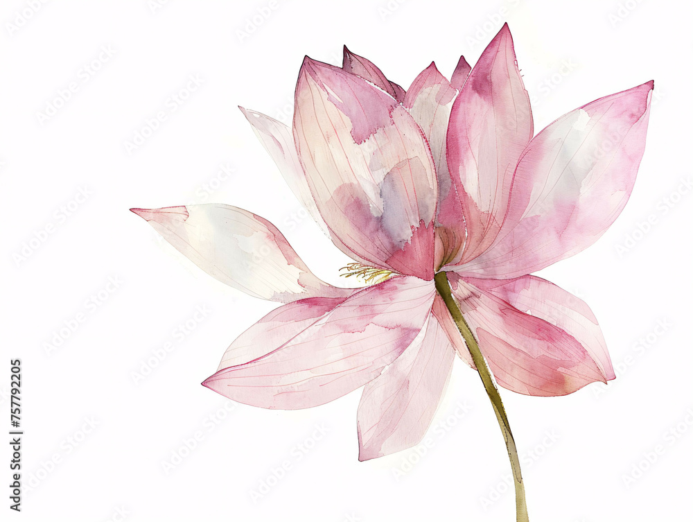 Fototapeta premium Graceful Pink Lotus: Serene Watercolor Beauty