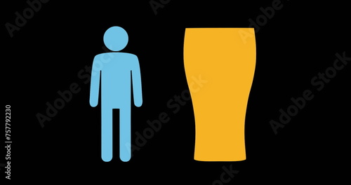 A blue stick figure stands next to a yellow glass