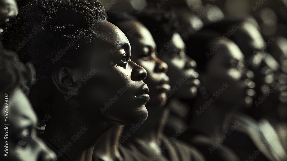 Profiles of Resolve: Audience at Event, powerful display of focus and unity, this image captures the profiles of individuals at a gathering, their expressions cast in shadows and light Profiles of Resolve: Audience at Event, powerful display of focus and unity, this image captures the profiles of individuals at a gathering, their expressions cast in shadows and light
