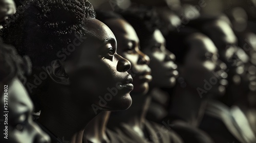 Profiles of Resolve: Audience at Event, powerful display of focus and unity, this image captures the profiles of individuals at a gathering, their expressions cast in shadows and light