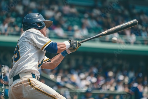 A baseball player is swinging a bat at a ball