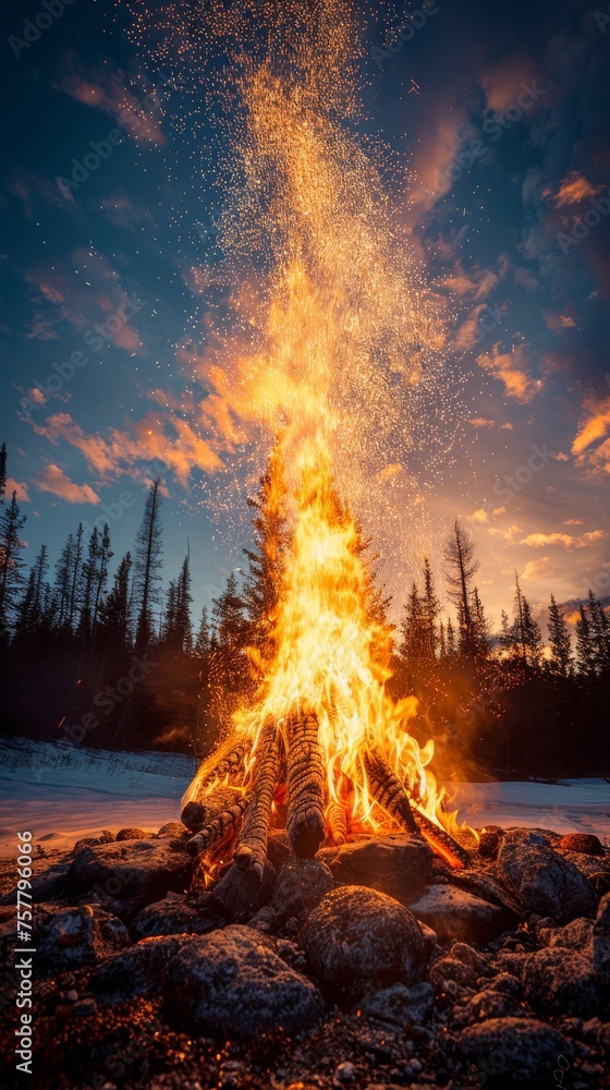 Bonfire Illuminates Field