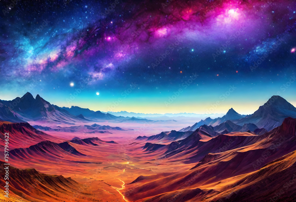 Galactic Landscape Background, Background, Galactic, Space, Universe, Cosmos, Stars, Nebula, Astronomy, Outer Space, Fantasy, Sci-Fi, Astral, Sky, AI Generated