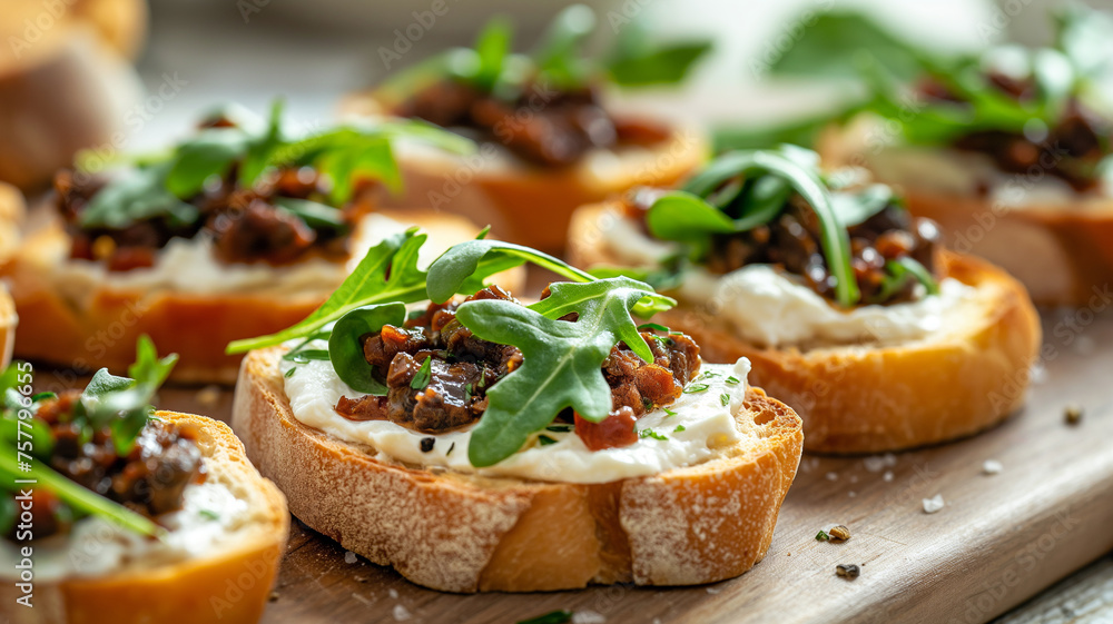 Bruschetta with Tapenade and Arugula