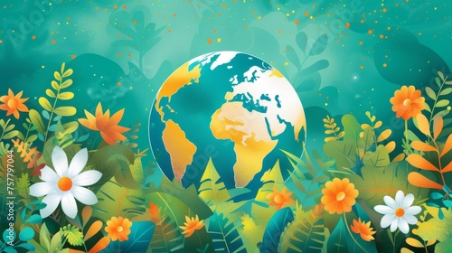 Save the earth  globe  plant  tree  flower concept background modern. Eco-friendly illustration design for web  banners  campaigns  and social media.