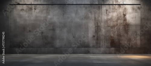 A dimly lit room with a concrete floor and wall, resembling a grayscale monochrome photography with hints of wood and grass textures against the darkness © 2rogan
