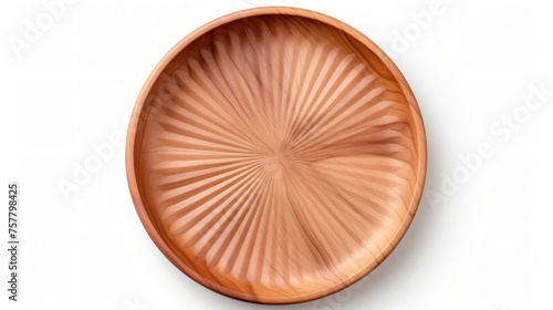 Round wooden tray isolated on white background