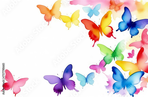 watercolor frame border with free space for text. Butterflies are colored  bright