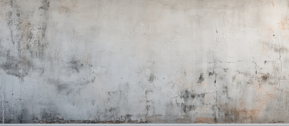 A grey rectangular concrete wall with a wooden shelf in front, against a backdrop of a monochrome cityscape. The grass and natural landscape complement the freezing, urban aesthetic