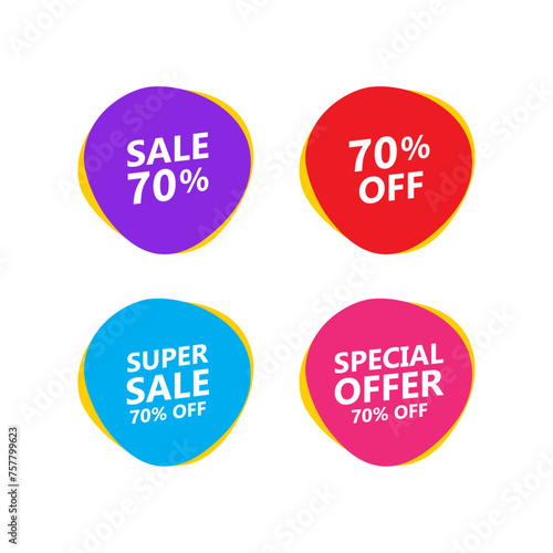 Sale tags set, abstract bubbles tag design, discount 70% off, icons, vector illustration