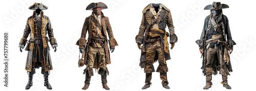 Collection of PNG. Pirate suit mock up isolated on a transparent background.
