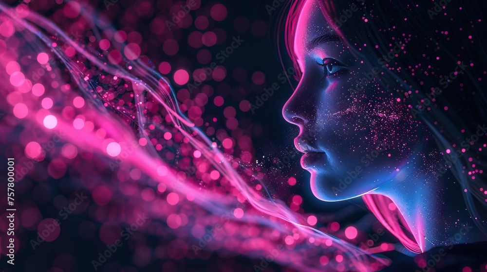 Virtual assistant avatar in a chat, surrounded by digital neon. Captures modern communication and interactive tech Virtual assistant avatar in a chat, surrounded by digital neon. Captures modern communication and interactive tech