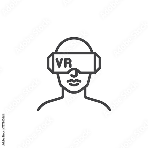Person wearing VR goggles line icon