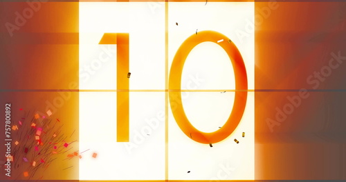Image of countdown, confetti falling and light background