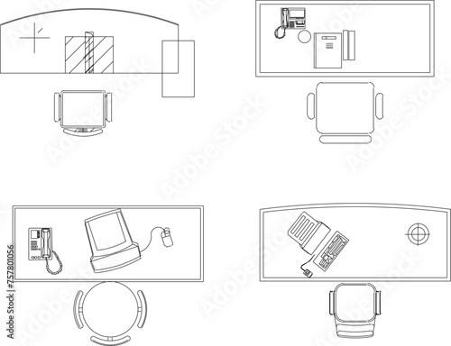 Vector design sketch illustration of layout design for office desk arrangement for work 