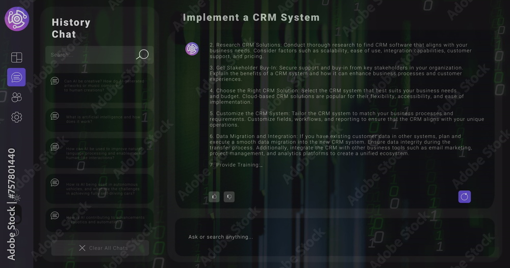 Image of server room and ai chat on black background Image of server room and ai chat on black background