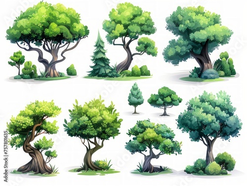 Contemporary Illustrations of Alstonia Trees on White Background Generative AI photo