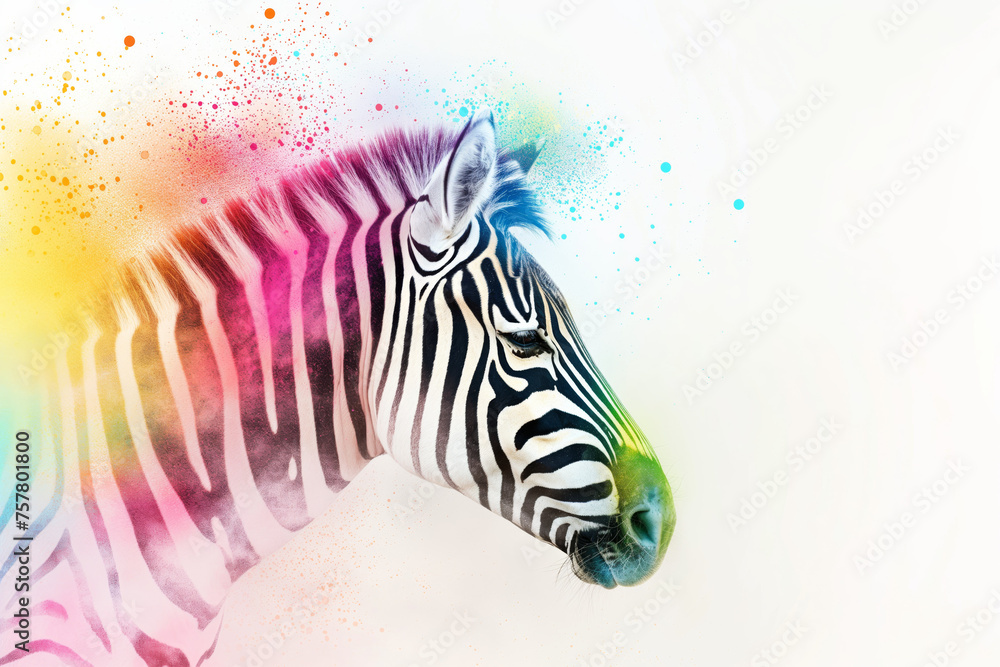 Artistic Representation of a Zebra: Vibrant Splashes of Color Transforming from the Iconic Black and White Stripes