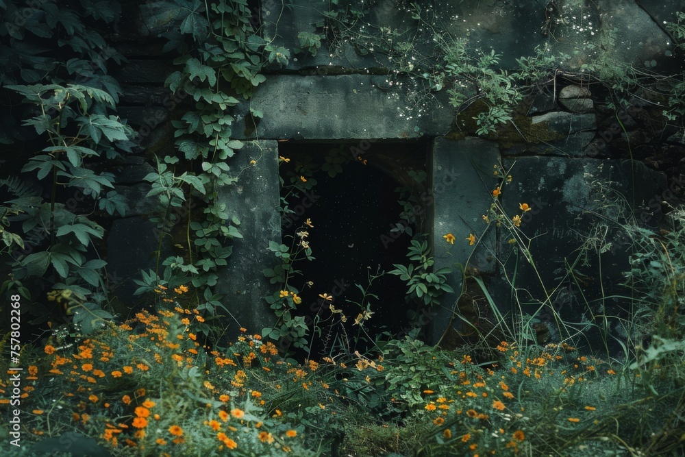 Mysterious Overgrown Doorway in an Abandoned Garden
