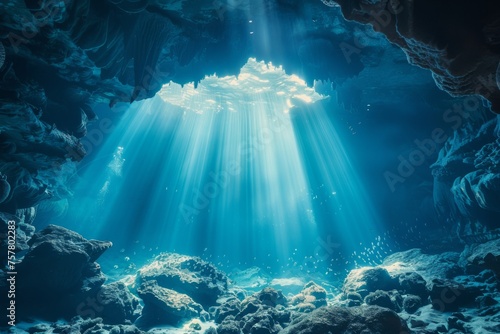 Sunlight Filtering into an Underwater Cave 
