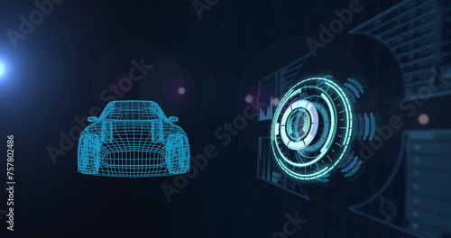 Image of 3d car drawing with scope scanning and data processing © vectorfusionart