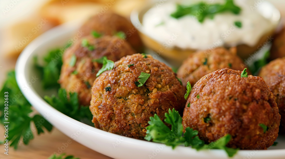 Golden Brown Falafel Balls with Parsley Garnish Golden Brown Falafel Balls with Parsley Garnish
