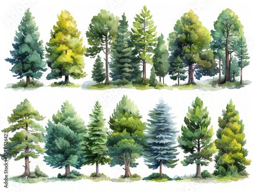 Contemporary Cedar Tree Illustrations on White Background Generative AI