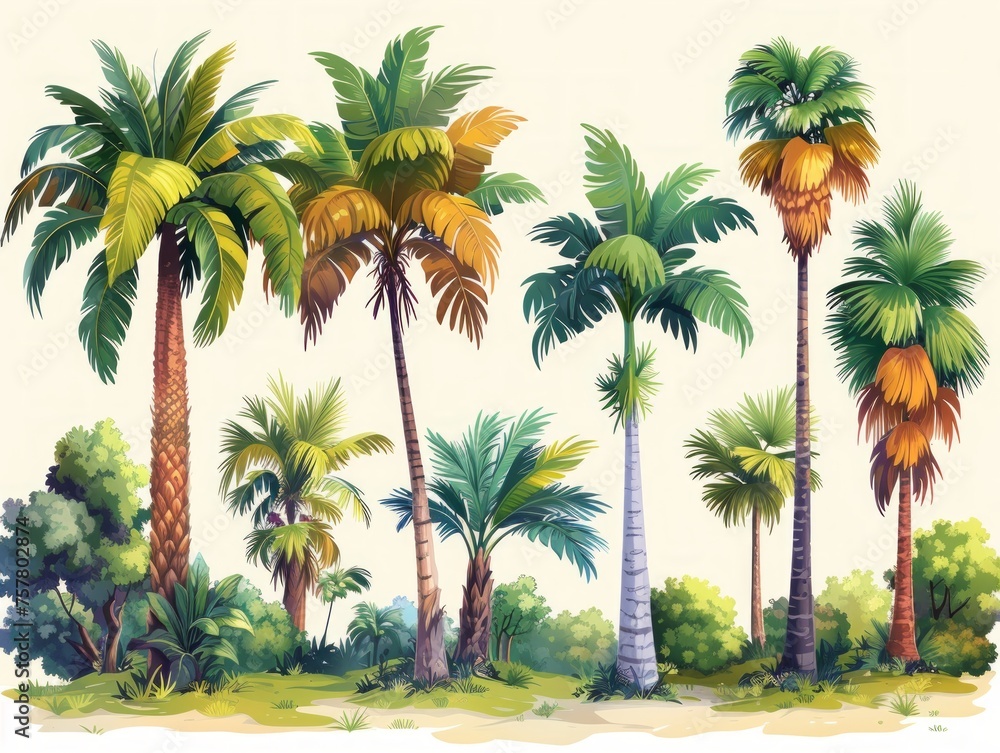 Fototapeta premium Collection of Contemporary Date Palm Illustrations Generative AI