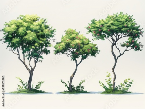 Contemporary Illustrations of Jute Trees on White Background Generative AI