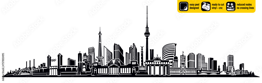 Berlin Germany Skyline German Landmarks Vector Ready Vinyl Cutting Vinly Ready Wall decal Silhouette Black And White