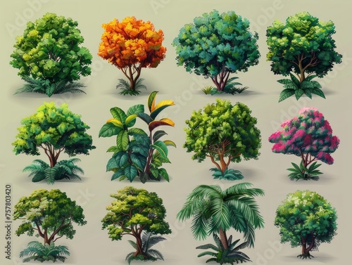 Collection of Stylish Mango Tree Illustrations Generative AI © Alex
