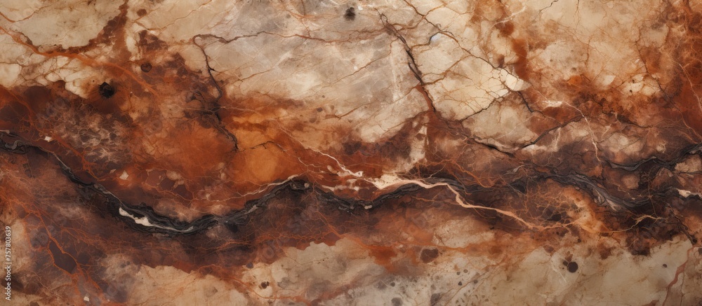 Naklejka premium A detailed photo showcasing the intricate patterns of a brown and white marble texture, resembling the natural beauty of wood grain or tree bark