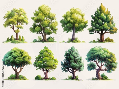 Contemporary Illustrations of Oak Tree Collection Generative AI