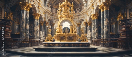 The fixture at the center of the church is a large altar, creating symmetry in the medieval architecture. This holy place is a historic site known for its artistic design and significant events