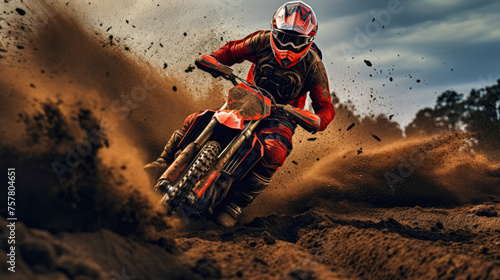 Motocross racing, Dirt track action, High-speed jumps, Dusty adrenaline, Motorbike close-ups, Extreme racing, Off-road adventures, Thrilling races, Helmet and gear, Action-packed rides © Дмитрий Симаков