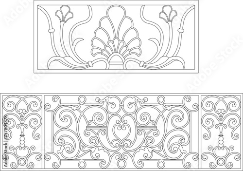 Sketch detailed design vector illustration of traditional ethnic vintage classic wrought iron fence
