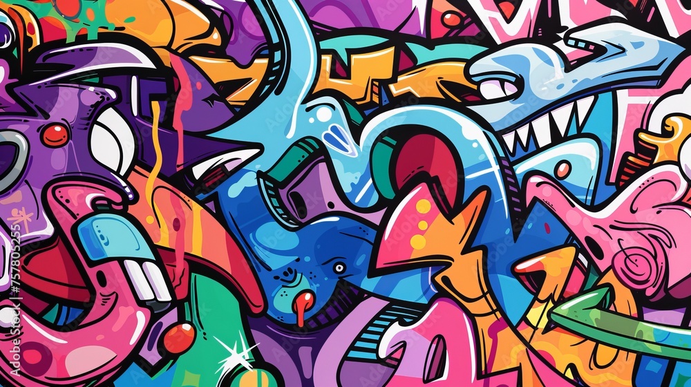 Graffiti with a smooth texture and strange characters and components.