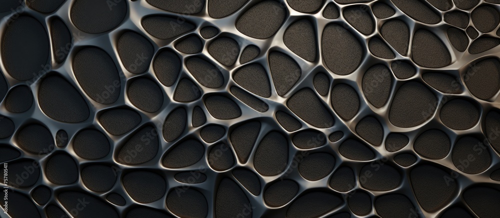 A detailed shot of a grey composite material grille with a circular pattern, resembling wire fencing or chainlink fencing. It could be an auto part or a decorative mesh design - obrazy, fototapety, plakaty 