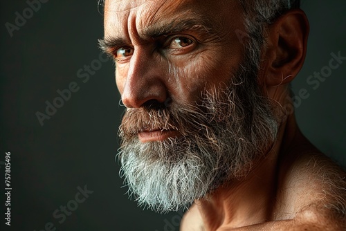 A man with a beard and a serious expression
