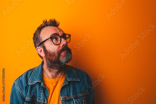 A man with glasses and a beard is looking up at a wall © Juan Hernandez