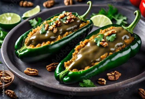 green chilli filled with masla peppers photo