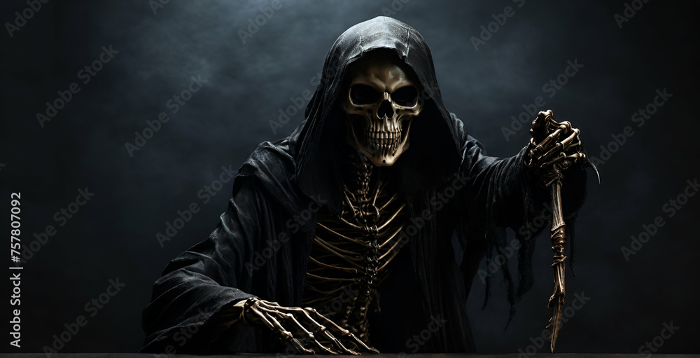 Death portrait on black background with halloween concept on a darak background ai genedrative