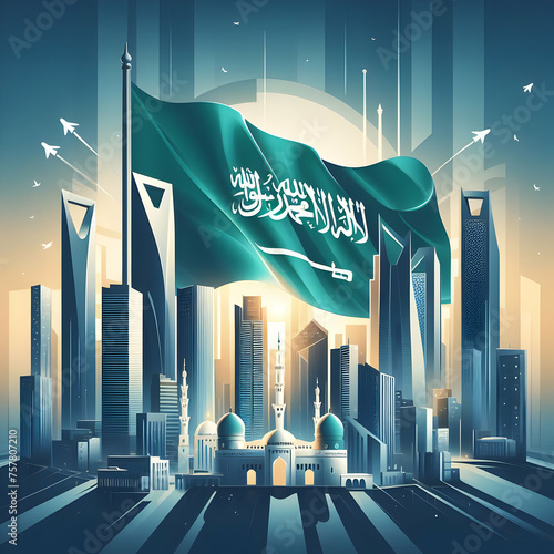 Saudi Arabia flag day, modern,banner, illustration, Ai generated 