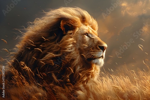 Portrait of the King of the Jungle, the Lion, Powerful Lion Portrait Capturing Nature's Feline King, Majestic Lion Displaying Strength and Power, Portrait of the Kingly Lion, Ruler of the Safari, Capt